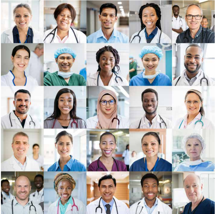 Photo collage of diverse medical practitioners.
